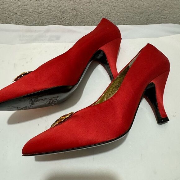 MARTINEZ VALERO Vtg 80’s Color-Blocked satin red 3" Pump size 8.5 M - Picture 6 of 10